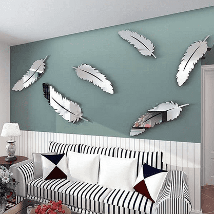 Creative Wall Sticker  Blue Feather Bedroom Decor Sofa Background Self Adhesive